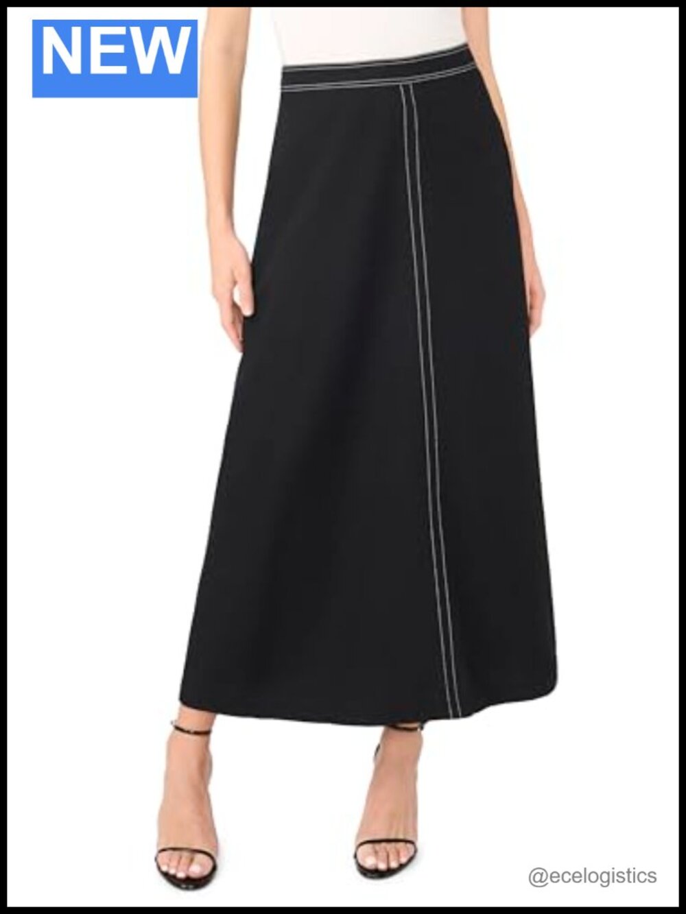 Vince Camuto Maxi Skirt Front Seam Draped Flowy 100% Rayon